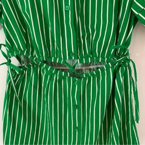 Walter Baker Cut Out Midriff Cotton Meera Dress Green Kelly Stripe size S NWT - Picture 6 of 14